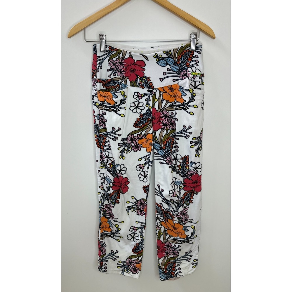Swing Control Floral Print Golf Pants Size 0 Pockets Stretch Pull On White Multi - Picture 2 of 15